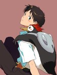 blue_eyes blush blush_stickers brown_hair clothing duo green_eyes hair male male/male school_uniform simple_background tokyo-3_middle_school_uniform uniform neon_genesis_evangelion pen_pen_(evangelion) shinji_ikari avian bird human mammal penguin 3:4