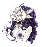 4_ears anthro areola bare_breasts blep breasts collar collar_only female hair jewelry multi_ear necklace nude pseudo_hair pupils purple_collar purple_eyes sharp_teeth simple_background slit_pupils solo teeth tentacle_hair tentacles tongue tongue_out white_body white_hair f-r95 fish marine shark bust_portrait colored digital_media_(artwork) half-length_portrait hi_res portrait shaded