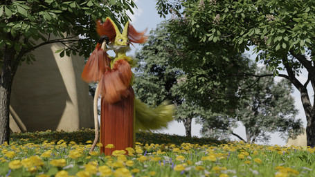 ambiguous_gender anthro black_body black_fur blue_eyes fur grass holding_object inner_ear_fluff multicolored_body multicolored_fur outside plant red_body red_fur solo staff standing tree tuft white_body white_fur yellow_body yellow_fur doublestuffed doublestuffed_(modeler) nintendo pokemon delphox generation_6_pokemon pokemon_(species) 16:9 3d_(artwork) blender_(artwork) digital_media_(artwork) hi_res widescreen