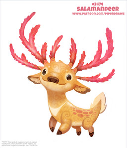 ambiguous_gender brown_eyes external_gills feral gills humor pun simple_background smile solo text visual_pun white_background piper_thibodeau amphibian deer hybrid mammal salamander digital_media_(artwork) digital_painting_(artwork) painting_(artwork) url
