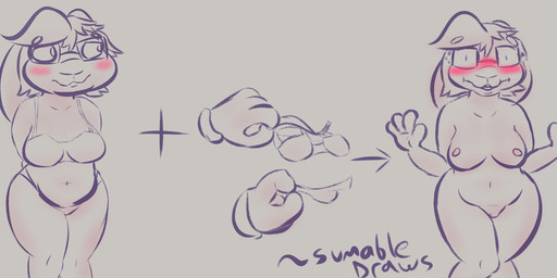 anthro before_and_after belly blush bra clothing directional_arrow disembodied_hand duo embarrassed female front_view mostly_nude navel nipples nude panties sequential_arrow slightly_chubby solo_focus surprised thick_thighs underwear undressed undressing sumabledraws sum_(sumabledraws) lagomorph leporid mammal rabbit digital_drawing_(artwork) digital_media_(artwork) hi_res portrait sketch three-quarter_portrait