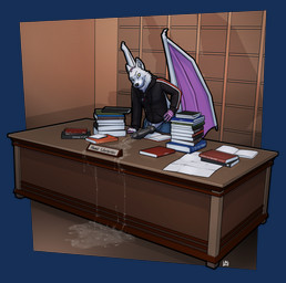 animal_genitalia animal_penis anthro bodily_fluids book canine_genitalia canine_penis clothed clothing desk detailed_background erection excessive_genital_fluids excessive_precum fur furniture genital_fluids genitals hand_on_hip inside knot male membrane_(anatomy) membranous_wings penis precum solo standing table white_body white_fur wings yellow_eyes longblueclaw 2015 alpha_channel digital_media_(artwork) hi_res