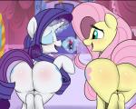 2016 5:4 big_butt blue_eyes blush body_blush butt butt_blush conditional_dnp digital_media_(artwork) digitaldomain123 duo equid equine eyes_closed female feral fluttershy_(mlp) friendship_is_magic hair hasbro hi_res horn horse huge_butt inside lipstick lipstick_(object) magic makeup mammal my_little_pony mythological_creature mythological_equine mythology open_mouth open_smile pegasus pink_hair pony purple_hair rarity_(mlp) rear_view red_lipstick smile story story_in_description teal_eyes unicorn white_body wings yellow_body