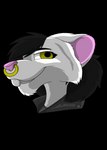 anthro black_hair buckteeth cheek_tuft facial_piercing facial_tuft female fur hair nose_piercing nose_ring piercing pink_nose ring_piercing round_ears smile solo teeth tuft white_body white_fur yellow_eyes reiyoyote labb_ratt mammal murid murine rat rodent absurd_res alpha_channel hi_res