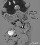 absurd_res accessory after_orgasm anthro armband bagu balls bodily_fluids bowser bracelet cock_ring conditional_dnp condom cum dialogue english_text filled_condom genital_fluids genitals hi_res holding_object humanoid_genitalia humanoid_penis jewelry koopa male mario_bros monochrome muscular muscular_male nintendo nude penis penis_accessory penis_jewelry reptile royalty scalie sexual_barrier_device shell sitting solo spiked_armband spiked_bracelet spikes super_mario_bros_wonder text