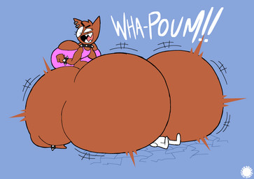 anthro back_boob big_breasts big_butt bracelet breasts brown_body brown_fur bubble_butt butt butt_expansion clothing collar crop_top crossbar_emanata curvy_figure ear_piercing ear_ring emanata expansion eyelashes facesitting fangs female fur head_tuft huge_breasts huge_butt huge_thighs hyper hyper_butt hyper_thighs jewelry legband logo looking_back onomatopoeia piercing rear_view ring_piercing shirt sitting sitting_on_another small_waist solo sound_effects spherical_breasts spiked_bracelet spiked_collar spiked_legband spikes teeth text thick_thighs thigh_expansion topwear tuft thatdawgmurray bressie_(thatdawgmurray) canid canine canis domestic_dog mammal aliasing artist_logo artist_name digital_media_(artwork) hi_res signature busty_boy_(lore)