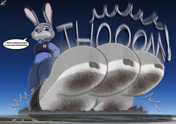 anthro barefoot city_crushing crushed_micros dirty dirty_feet feet female foot_crush foot_fetish foot_focus fur giga landscape_dwarfing macro plantigrade size_difference soles solo stomping text toes az12lol disney zootopia judy_hopps european_rabbit lagomorph leporid mammal oryctolagus rabbit digital_media_(artwork) english_text hi_res