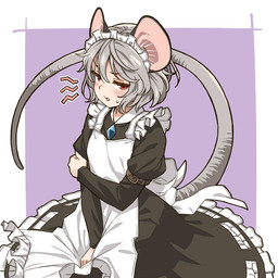 annoyed apron black_clothing black_dress blush bodily_fluids clothed clothed_female clothed_humanoid clothing dress female frilly frilly_clothing grey_hair grey_tail hair jewelry long_sleeves looking_at_viewer maid_headdress maid_uniform necklace pendant red_eyes short_hair solo sweat sweatdrop tail uniform white_apron white_clothing yudepii touhou nazrin animal_humanoid humanoid mammal mammal_humanoid mouse_humanoid murid murid_humanoid murine murine_humanoid rodent rodent_humanoid 1:1 hi_res