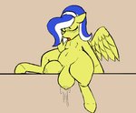 big_breasts big_teats blush bodily_fluids breasts eyes_closed female feral fur genital_fluids hooves in_heat navel nipples nude sitting slightly_chubby solo teats thick_thighs tongue tongue_out vaginal_fluids wings yellow_body yellow_fur crazy_water friendship_is_magic hasbro my_little_pony mythology fan_character lemon_frost_(oc) equid equine mammal mythological_creature mythological_equine pegasus