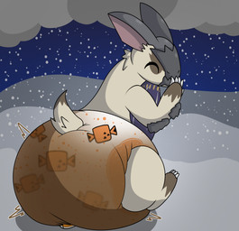ambiguous_gender anthro clothed clothing diaper diaper_facesitting duo facesitting feces feral pattern_diaper sitting_on_another smile snow snowing soiled_diaper unclean_diaper used_diaper wearing_diaper merrit_(artist) capcom monster_hunter felid felyne lagombi lagomorph lynian mammal palico primatius absurd_res hi_res