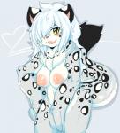 anthro breasts female fur hair hair_over_eye looking_at_viewer nipples nude one_eye_obstructed solo spots white_body white_fur nekonade felid leopard mammal pantherine snow_leopard 2016 absurd_res alternate_version_at_source hi_res