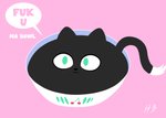 fur green_eyes looking_at_viewer pink_background profanity simple_background solo speech_bubble hydrabb domestic_cat felid feline felis mammal digital_media_(artwork) hi_res lineless signature