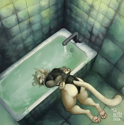 anthro asphyxiation bath bdsm bondage bound death femboy male snuff solo tail lil_beetle domestic_cat felid feline felis mammal digital_media_(artwork) hi_res