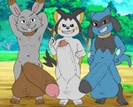 anthro balls big_balls big_penis black_eyes black_glans blue_body blue_fur dot_eyes erection field front_view fur genitals glans grey_body grey_fur grin group hands_behind_head huge_balls huge_penis hyper hyper_balls hyper_genitalia hyper_penis looking_at_viewer male male/male penis pink_glans red_eyes simple_eyes smile standing take_your_pick trio white_body white_fur young young_male camp14 nintendo pokemon bunnelby emolga generation_4_pokemon generation_5_pokemon generation_6_pokemon pokemon_(species) riolu 5:4 hi_res