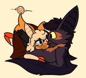 ambiguous_gender anthro butt claws crossed_legs deep_throat duo erection eye_contact fellatio from_front_position fur genitals hair internal kneeling kneeling_oral_position knot knotted_penis knotting leg_around_head leg_wrap looking_at_another lying lying_and_blow_position male male/ambiguous male_penetrating membrane_(anatomy) membranous_wings nude on_back open_mouth oral oral_knotting oral_penetration orange_body orange_fur penetration penile penile_penetration penis penis_in_mouth puffed_cheeks purple_body purple_fur reclining semi-anthro sex simple_background spiral spiral_eyes tail tail_motion tailwag winged_arms wings yellow_body yellow_eyes yellow_fur bizart irv_(bizart) bat mammal 2026 aliasing digital_media_(artwork) hi_res
