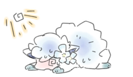 accessory ambiguous_gender dizzy dizzy_eyes feral flower flower_in_hair fluffy fluffy_tail hair hair_accessory lying multicolored_ears plant simple_background solo tail white_body white_tail yakiniku628 nintendo pokemon alolan_form alolan_vulpix generation_7_pokemon pokemon_(species) regional_form_(pokemon)