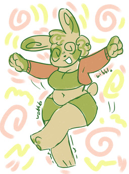 anthro belly cardigan clothing curly_hair dizzy female green_body hair handpaw heart_(marking) markings multicolored_body multicolored_hair on_one_leg open_mouth open_smile overweight overweight_anthro overweight_female paws pokemorph shortstack slightly_chubby smile solo spiral spiral_eyes spots spotted_markings spread_arms standing tan_body topwear tube_top two_tone_body two_tone_hair wide_hips thrussywizard nintendo pokemon generation_3_pokemon pokemon_(species) shiny_pokemon spinda