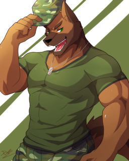 2014 anthro black_nose brown_fur canine clothing dog dog_tags fur german_shepherd green_eyes hat looking_at_viewer male mammal military pants plain_background rabbity shirt solo
Rating: Safe
Score: 5
User: Hardstyle_Chris
Date: March 05, 2014