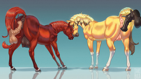 anatomically_correct anatomically_correct_anus anatomically_correct_genitalia anatomically_correct_vulva animal_genitalia animal_penis animal_vulva anus bedroom_eyes bodily_fluids butt disembodied_penis duo_focus equine_anus equine_genitalia equine_penis equine_vulva female female_feral feral fur genital_fluids genitals group half-erect hooves looking_back male narrowed_eyes nipples parallel_sex penis puffy_anus quadruped seductive sex simple_background smile tail teats vulva jaribka rainstorm_(marefurryfan) raya_de_la_cruz_(whitetail-designs) equid equine horse mammal 16:9 digital_media_(artwork) hi_res widescreen