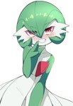 3_fingers blush collarbone eyebrows fingers green_arms green_hair green_hands hair looking_at_viewer red_body simple_background solo teeth white_background white_body oppaihobby nintendo pokemon gardevoir generation_3_pokemon pokemon_(species) 2022 absurd_res hi_res