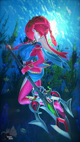 aiming aiming_at_viewer anthro bloom blue_background blue_clothing breasts clothed clothing female fin holding_object holding_weapon jewelry kelp light lips melee_weapon pink_lips polearm red_body simple_background smile smiling_at_viewer solo sunlight swimming topwear trident underwater underwater_scenery underwater_view water weapon white_body yellow_eyes dragon-v0942 mayosplash_(modeler) breath_of_the_wild nintendo the_legend_of_zelda mipha acanthurid achilles_tang ambient_fish ambient_sealife angelfish aquatic bicolor_angelfish butterflyfish fish regal_tang zora 3d_(artwork) 9:16 digital_media_(artwork) hi_res source_filmmaker_(artwork)