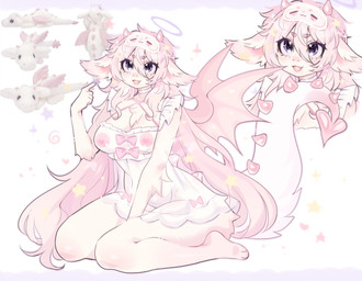 anthro areola bangs big_breasts blindfold blue_eyes blush blush_lines breasts chest_tuft choker clothing eyebrows eyemask eyewear female fur hair horn jewelry kneeling long_hair looking_up mask navel necklace nipples non-mammal_breasts non-mammal_navel non-mammal_nipples open_mouth open_smile pink_areola pink_bow pink_eyebrows pink_hair pink_horn pink_nipples pink_spikes simple_background sitting sleep_mask small_horn smile solo spiked_tail spikes spikes_(anatomy) tail tan_body tan_fur thick_thighs translucent translucent_clothing tuft white_choker white_jewelry white_necklace white_tail wide_hips fredek666 mythology dragon furred_dragon furred_scalie mythological_creature mythological_scalie scalie 2026 absurd_res colored colored_sketch digital_drawing_(artwork) digital_media_(artwork) hi_res shaded sketch