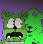 anthro candy dessert duo food green_body gummy_(food) gummy_bear_(food) humor joke male male/male nathanlepoyo gummybear_and_friends gummibar ringo_(nathanlepoyo) bear food_creature gummy_creature humanoid living_candy mammal hi_res