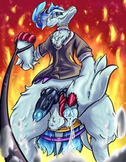 abstract_background ambiguous_gender anthro balls big_tail blue_eyes bodily_fluids cheek_tuft choker claws clothing cum cum_drip cum_on_penis cum_on_screen cum_on_viewer cum_string dominant dominant_anthro dominant_male dripping duo embers eye_contact facial_tuft finger_claws fire fire_background first_person_view fluffy fluffy_balls fluffy_chest formal_wear fur genital_fluids genitals half-closed_eyes holding_penis jewelry knot knotted_penis leash leash_pull leashed_viewer looking_at_another looking_at_viewer male narrowed_eyes necklace offscreen_character orgasm penis sharp_teeth slim_anthro smile smiling_at_viewer smirk smirking_at_viewer tail teeth thick_thighs tuft vein veiny_penis white_body white_fur undergreysnest nintendo pokemon fan_character generation_5_pokemon legendary_pokemon pokemon_(species) reshiram 2026 colored dated hi_res shaded signature watermark nonbinary_(lore)