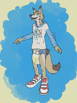 5_fingers ageplay anthro big_diaper black_nose blue_background blue_eyes bodily_fluids border brown_body brown_fur clothed clothing diaper dinorawrz_(diaper) fingers footwear fur genital_fluids grey_body grey_fur hoodie male red_clothing red_footwear red_shoes red_sneakers roleplay sagging_diaper shoes simple_background sneakers solo standing tan_body tan_border tan_fur topwear unclean_diaper urine used_diaper wearing_diaper wet_diaper sogdog abuniverse dinorawrz canid canine canis coyote dinosaur mammal prehistoric_species pterosaur reptile saurischian sauropodomorph scalie theropod 2021 3:4 hi_res