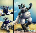 animate_inanimate anthro beach belly clothing derpy_nature drinking glistening glistening_body hi_res humanoid inflatable living_inflatable machine male null_bulge protogen reflective_body solo swimming_trunks swimwear transformation transformation_sequence ych_(character)