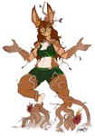 brown_hair butt clothed clothing cloven_hooves corruption dappled_fur female fetlocks flower food fruit fur hair hooves plant pumpkin solo vines white_body white_fur yogoat treesong animal_humanoid deer dryad humanoid mammal hi_res