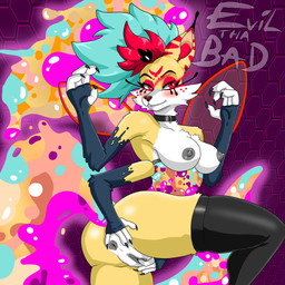 4_arms anthro anus areola blush breasts butt collar collar_only female fingering fingering_self fingers fur genitals hair hand_on_butt looking_at_viewer masturbation multi_arm multi_limb nipples nude smile solo spread_butt spread_legs spreading standing tail vaginal vaginal_fingering vaginal_masturbation vulva evilthabad hellaverse helluva_boss mythology queen_bee-lzebub_(helluva_boss) arthropod canid canid_demon canine demon fox hellhound hybrid insect mammal mythological_canine mythological_creature 1:1 absurd_res digital_media_(artwork) hi_res