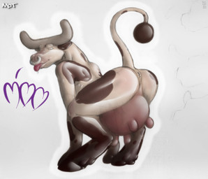 ambiguous_gender anthro anus bovine_teats bovine_udders butt hooves horn latex nullo raised_tail solo tail tail_anus teats udders mot bovid bovine cattle dairy_cattle holstein_friesian_cattle mammal digital_media_(artwork)