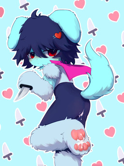 ambiguous_gender anthro blue_body blue_fur bodily_fluids butt cum cum_in_ass cum_in_mouth cum_inside cum_on_paw dog_ears dog_tail fur genital_fluids solo f2cc deltarune undertale_(series) kris_dreemurr 3:4 absurd_res hi_res