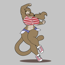 anthro big_breasts bottomwear breasts clothed clothing female footwear huge_breasts muscular muscular_anthro muscular_female shirt shoes shorts sneakers tank_top topwear lunisnightwind amber_cheng haplorhine mammal monkey primate 1:1 hi_res