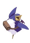 ambiguous_gender anthro bat_wings beak black_eyes blue_body fanny_pack flippers happy membrane_(anatomy) membranous_wings mostly_nude open_mouth pegleg simple_background solo white_background white_body wings zuku disgaea nippon_ichi_software avian bird penguin prinny 2020 digital_media_(artwork) full-length_portrait portrait