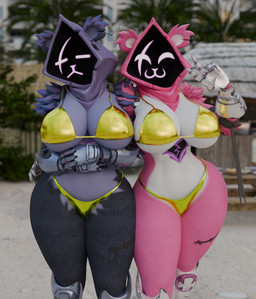anthro big_breasts bikini breasts clothing duo female female/female swimwear thick_thighs two-piece_swimsuit wide_hips silly_fox epic_games fortnite raven_team_leader 3d_(artwork) digital_media_(artwork) hi_res