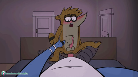 abdominal_bulge anal anal_penetration animal_genitalia animal_penis anthro anus balls beak bed bed_sheet bedding bedroom blanket blue_body blush bodily_fluids bouncing_penis brown_body brown_fur duo erection fur furniture genital_fluids genitals lying male male/male male_penetrated male_penetrating male_penetrating_male multicolored_body multicolored_fur nude on_bed open_mouth penetration penile penis raccoon_penis sex simple_background striped_body stripes tail white_body codyf0xx cartoon_network regular_show mordecai_(regular_show) rigby_(regular_show) avian bird blue_jay corvid jay_(bird) mammal new_world_jay oscine passerine procyonid raccoon 16:9 2d_animation animated digital_media_(artwork) hi_res short_playtime sound webm widescreen