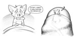 anthro belt_collar big_penis catsudon clothed clothing duo english_text extreme_size_difference foreskin genitals huge_penis humanoid_genitalia humanoid_penis hyper hyper_genitalia hyper_penis male male/male monochrome penis size_difference sleeping speech_bubble text