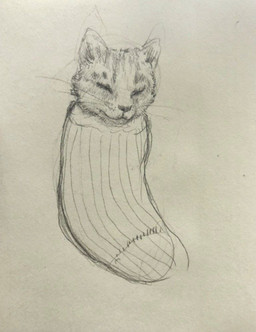 clothing ears_up eyes_closed feral footwear fur in_sock male sleeping socks solo whiskers reynard_goodfellow domestic_cat felid feline felis mammal monochrome sketch