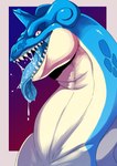 absurd_res ambiguous_gender blue_body blue_horn blue_tongue bodily_fluids drooling feral generation_1_pokemon hi_res horn imperatorcaesar lapras long_neck looking_at_viewer nintendo pokemon pokemon_(species) saliva saliva_on_tongue saliva_string sharp_teeth simple_background solo teeth tongue tongue_out yellow_body