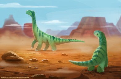 ambiguous_gender beady_eyes black_eyes cloud day desert duo feral green_body green_scales long_neck outside sand scales sky tail text wind piper_thibodeau apatosaurus dinosaur diplodocid diplodocoid prehistoric_species reptile saurischian sauropod sauropodomorph scalie digital_media_(artwork) digital_painting_(artwork) painting_(artwork) url