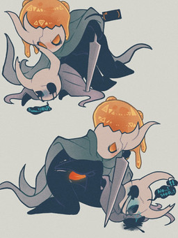 ambiguous_gender black_body black_eyes bodily_fluids butt calling_for_help cloak cloak_only clothing crying duo from_behind_position genitals glowing glowing_eyes glowing_genitalia glowing_penis green_cloak green_clothing grey_cloak grey_clothing imminent_rape imminent_sex male male/male melee_weapon mounting nail_(weapon) orange_eyes orange_penis penis pinned pinned_to_ground pose sex tears text weapon chacodoodle hollow_knight_(franchise) team_cherry broken_vessel_(hollow_knight) the_knight_(hollow_knight) arthropod infected_(species) vessel_(species) english_text hi_res