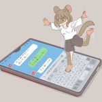 anthro barefoot clothed clothing electronics feet female kemono micro phone soles solo text texting toes ekaki510 dormouse mammal rodent 1:1 japanese_text translated