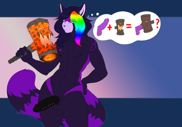 anthro balls biped fur genital_piercing genitals hair humanoid_genitalia humanoid_penis male penis penis_piercing piercing purple_body purple_fur solo tail thought_bubble munkeesgomu hasbro magic:_the_gathering wizards_of_the_coast ailurid mammal red_panda alpha_channel