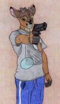 anthro clothing colored_pencil gun handgun ink jewelry m1911 male pistol ranged_weapon smile solo weapon buick_skylark bambi_(film) disney ronno deer mammal mule_deer new_world_deer absurd_res colored_pencil_(artwork) hi_res traditional_media_(artwork)