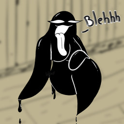big_breasts big_butt biped black_body breasts butt female female_humanoid floating happy ink leaking open_mouth smile solo tongue tongue_out chefrens yoka_(chefrens) ghost humanoid spirit 1:1 hi_res