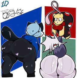 against_surface anthro anthrofied big_butt blue_body blue_eyes blue_hair bottomless breasts butt clothed clothing dialogue doppleganger female floating group hair long_tail looking_at_viewer looking_back on_glass open_mouth pressed_against simple_background slime smile smiley_face tail text thick_thighs toony trio white_background wide_hips lewdewott nintendo pokemon doe_(lewdewott) numella_(lewdewott) silky_(lewdewott) arthropod dewott ditto_(pokemon) generation_1_pokemon generation_3_pokemon generation_5_pokemon goo_creature insect legendary_pokemon mammal mew_(pokemon) numel pokemon_(species) silcoon zorua absurd_res digital_drawing_(artwork) digital_media_(artwork) english_text hi_res