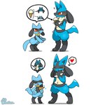 ambiguous_gender anthro biped black_body blue_body blue_fur blush directional_arrow duo eyes_closed food fur heart_symbol ice_cream_cone licking_ice_cream open_mouth open_smile question_mark red_eyes shadow simple_background smile speech_bubble tail tail_motion tailwag tan_body tan_fur thought_bubble white_background white_body tontaro nintendo pokemon generation_4_pokemon lucario pokemon_(species) riolu 1:1 animated