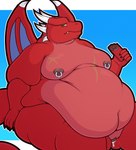 anthro belly belly_overhang big_belly big_butt big_moobs blush bodily_fluids buried_penis butt deep_navel double_chin dripping eating fat_rolls fupa genital_fluids genitals horn looking_at_viewer love_handles male moobs morbidly_obese morbidly_obese_anthro morbidly_obese_male navel nipple_piercing nipples nude obese obese_anthro obese_male overweight overweight_anthro overweight_male penis piercing precum precum_drip red_body scar sitting solo tail thick_arms thick_thighs toony wide_hips wings thefoxydragon mythology drakan_(thefoxydragon) dragon mythological_creature mythological_scalie scalie 2021 absurd_res digital_media_(artwork) hi_res shaded